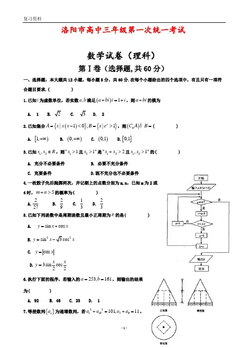 河南省洛阳高三第一次统考---数学( 理 科)