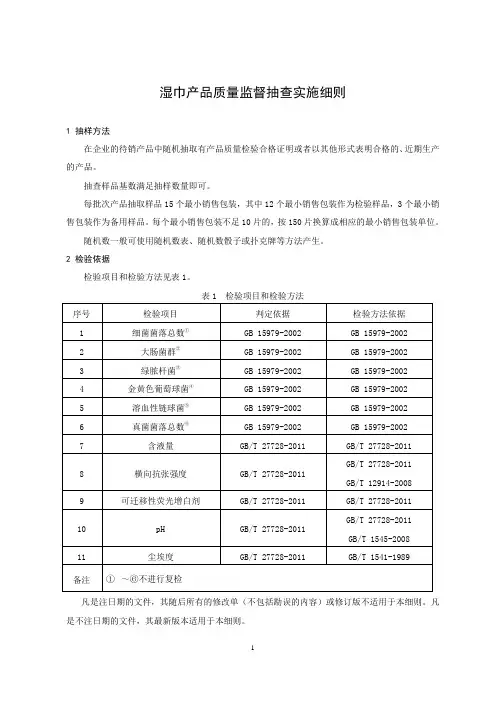 湿巾产品质量监督抽查实施细则