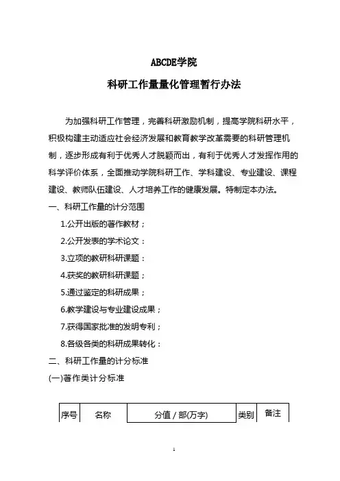 科研工作量量化考核管理办法