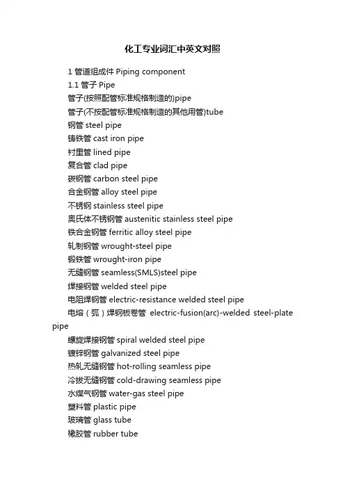 化工专业词汇中英文对照