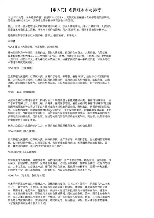 【华入门】名贵红木木材排行！