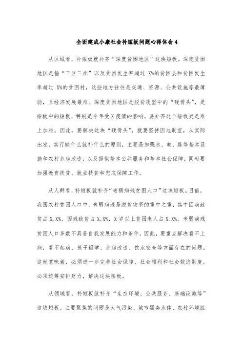 全面建成小康社会补短板问题心得体会4