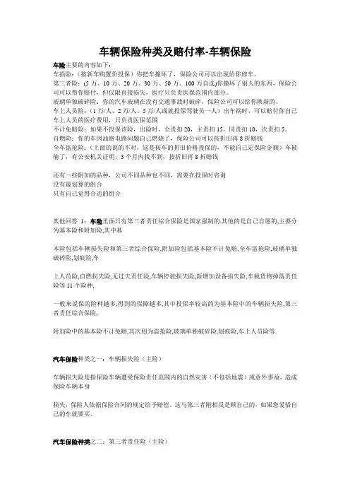 车辆保险种类及赔付率