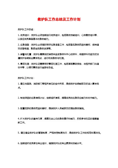救护队工作总结及工作计划