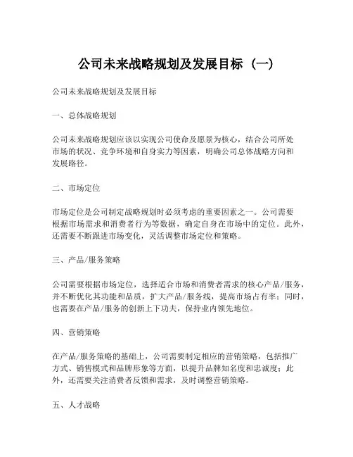 公司未来战略规划及发展目标 (一)