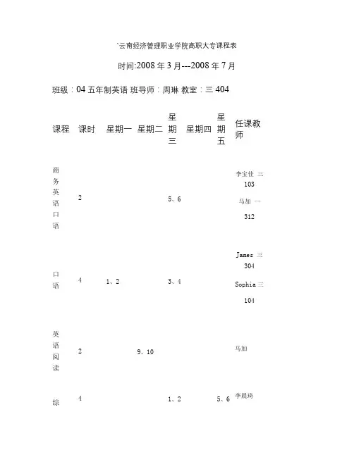 `云南经济管理职业学院高职大专课程表.