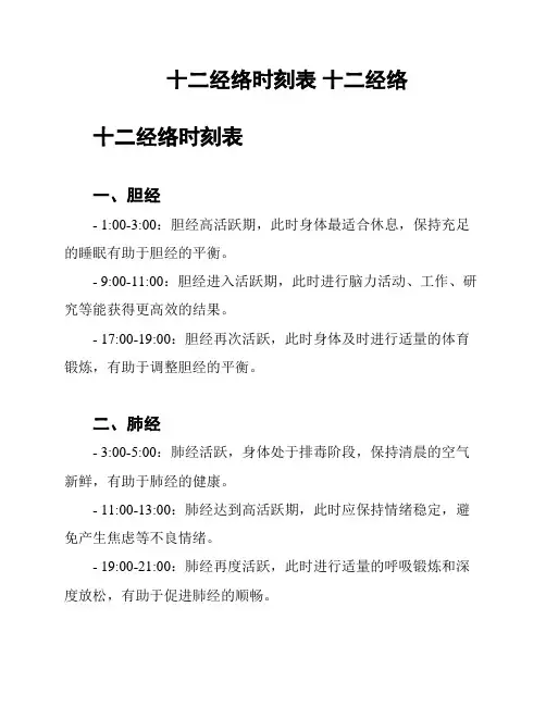十二经络时刻表 十二经络