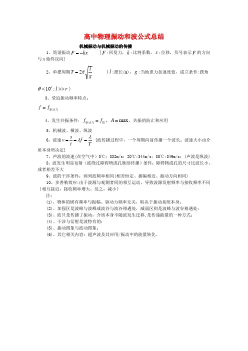 高中物理振动和波公式总结