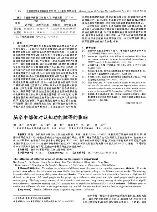 脑卒中部位对认知功能障碍的影响