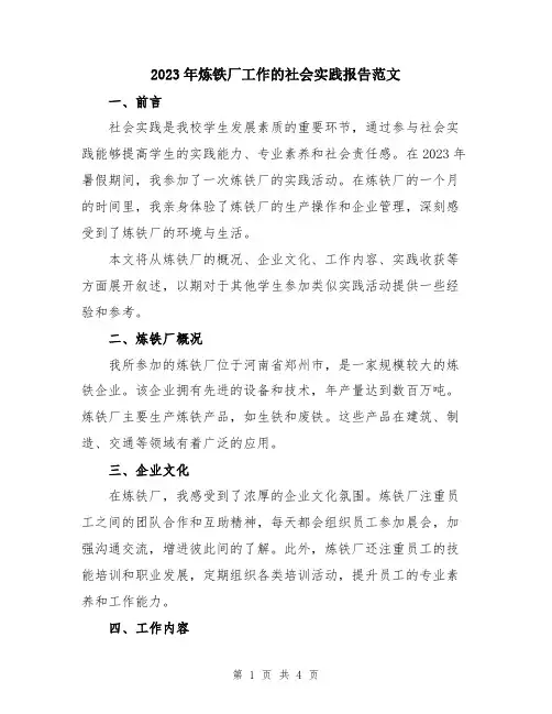 2023年炼铁厂工作的社会实践报告范文