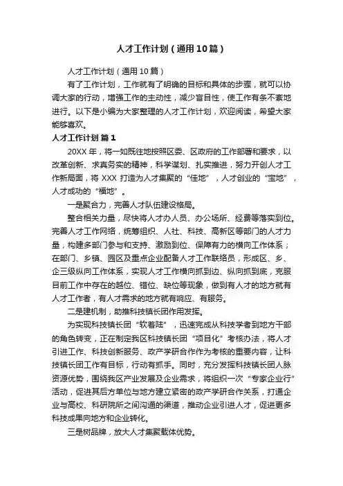人才工作计划（通用10篇）