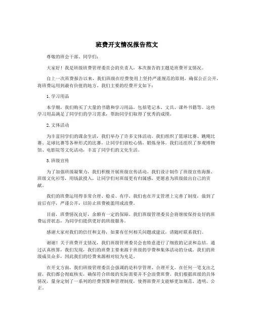 班费开支情况报告范文
