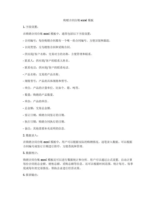 购销合同台账excel模板
