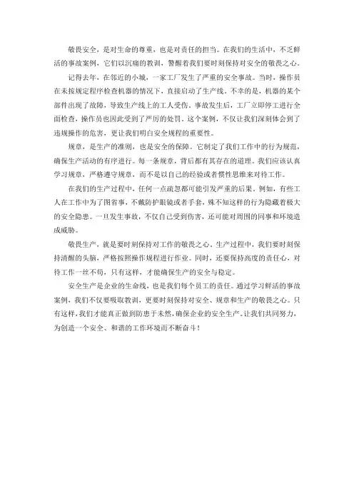 7、通过身边发生的鲜活事故案例进一步敬畏安全、敬畏规章、敬畏生产,强化作业人员