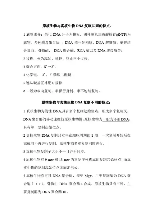 原核生物与真核生物DNA复制过程及异同点