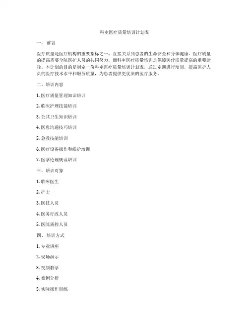 科室医疗质量培训计划表