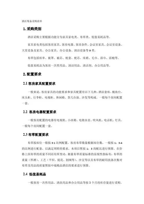 某酒店筹备采购清单