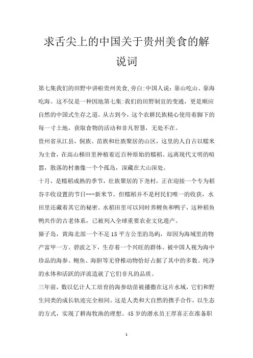 求舌尖上的中国关于贵州美食的解说词