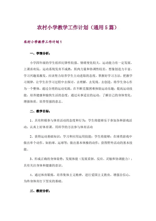 农村小学教学工作计划(通用5篇)