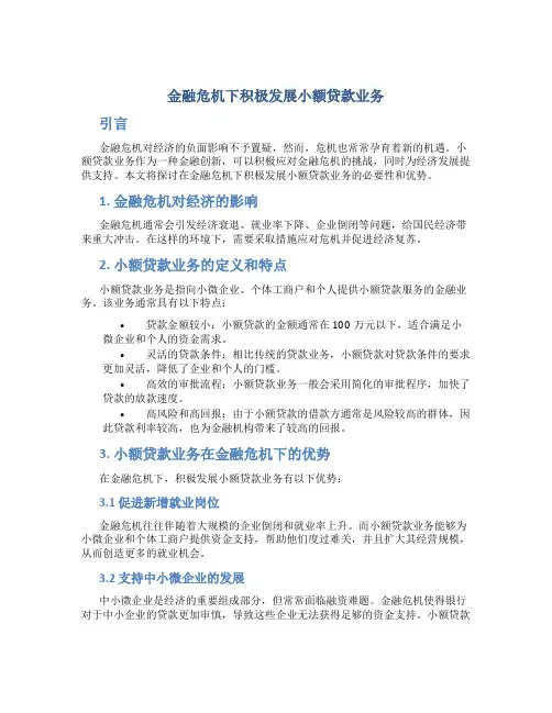 金融危机下积极发展小额贷款业务