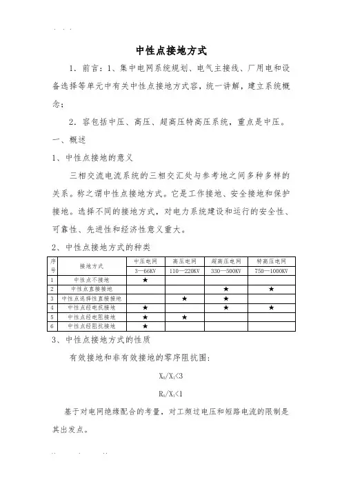 1、中性点接地方式