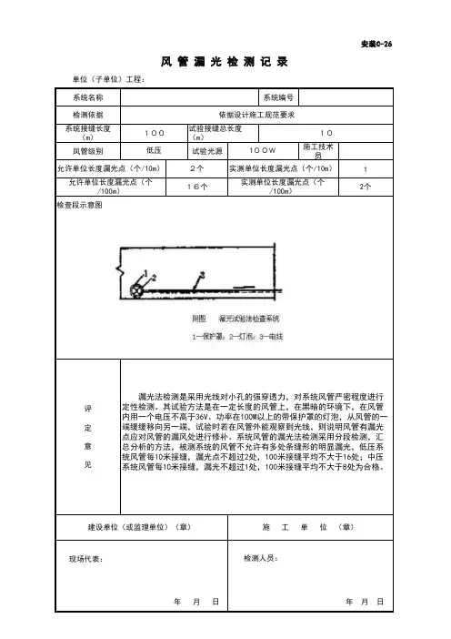 风管漏光检测记录