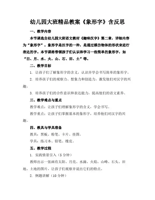 幼儿园大班精品教案《象形字》含反思