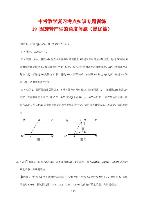 中考数学复习考点知识专题训练19---因旋转产生的角度问题(提高篇)