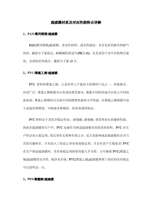 超滤膜材质及对应性能特点详解