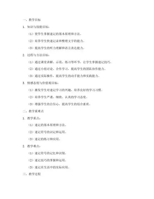 速记教案模板范文