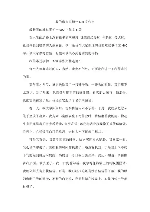 我的伤心事初一600字作文