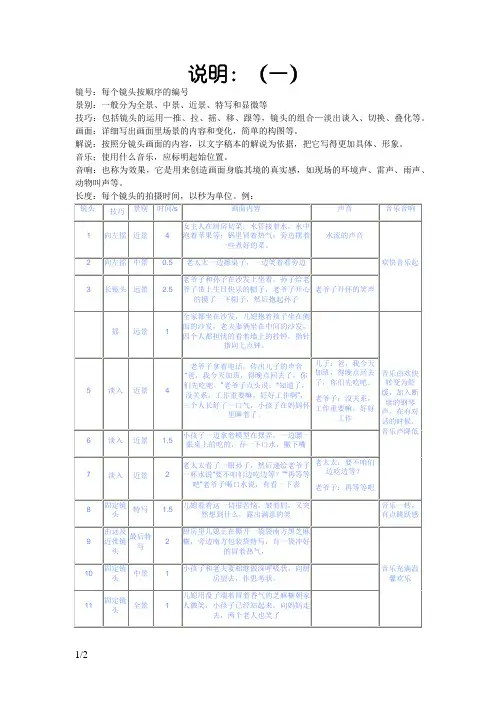 分镜头剧本参考格式