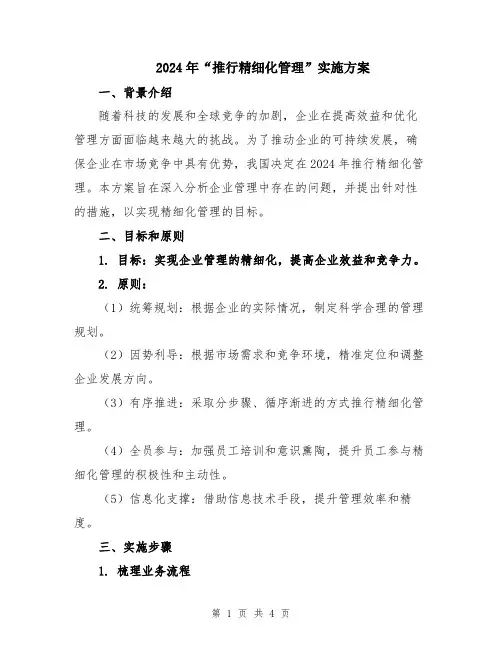 2024年“推行精细化管理”实施方案