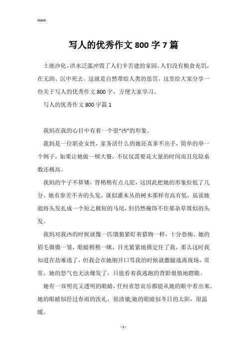 写人的优秀作文800字7篇