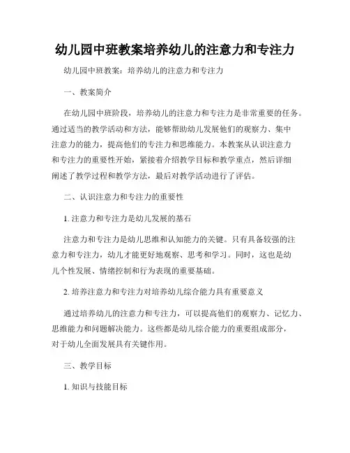 幼儿园中班教案培养幼儿的注意力和专注力
