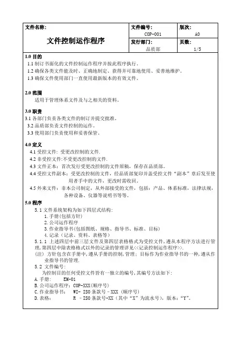 001文件控制运作程序