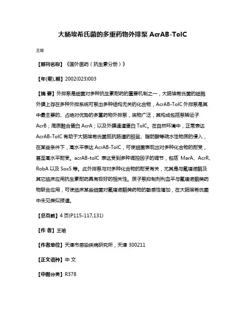 大肠埃希氏菌的多重药物外排泵AcrAB-TolC