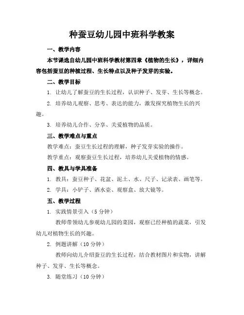 2024版种蚕豆幼儿园中班科学教案
