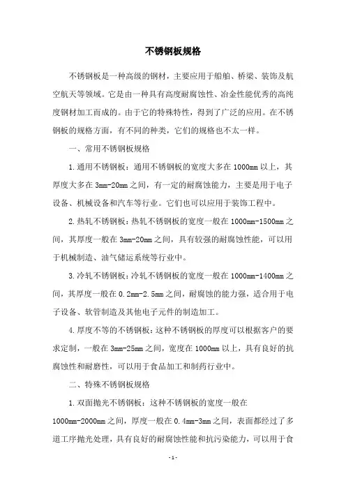 不锈钢板规格