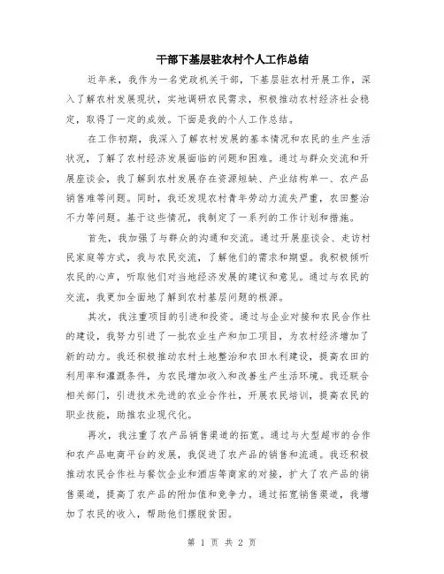 干部下基层驻农村个人工作总结