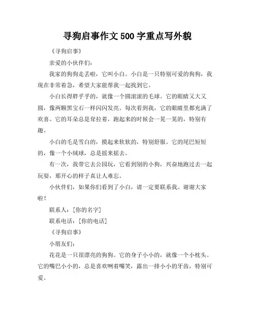 寻狗启事作文500字重点写外貌