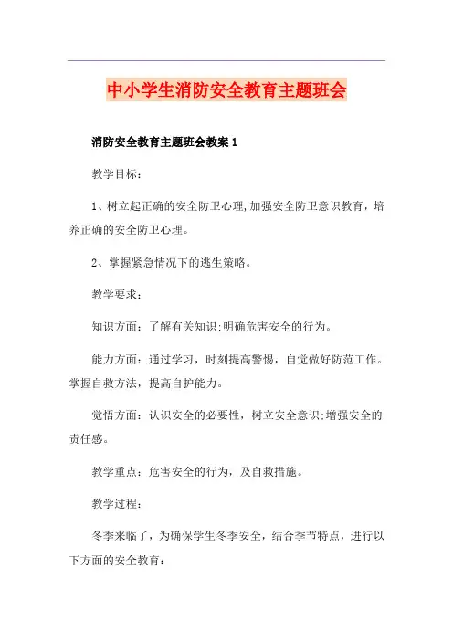 中小学生消防安全教育主题班会