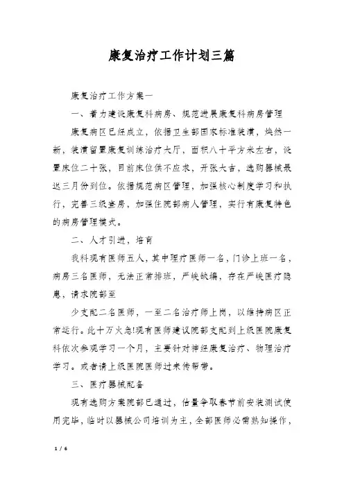 康复治疗工作计划三篇