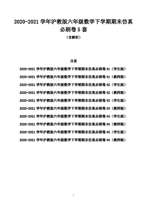 【5套】2020-2021学年沪教版六年级数学下学期期末仿真必刷卷含解析
