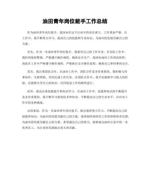油田青年岗位能手工作总结