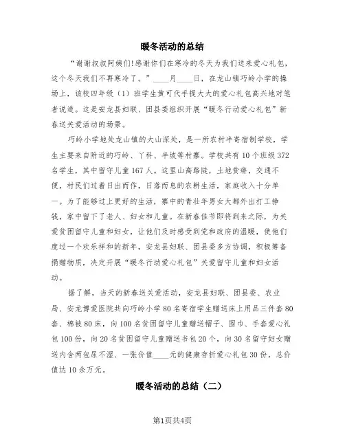 暖冬活动的总结(3篇)