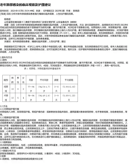 老年肺部感染的临床观察及护理建议
