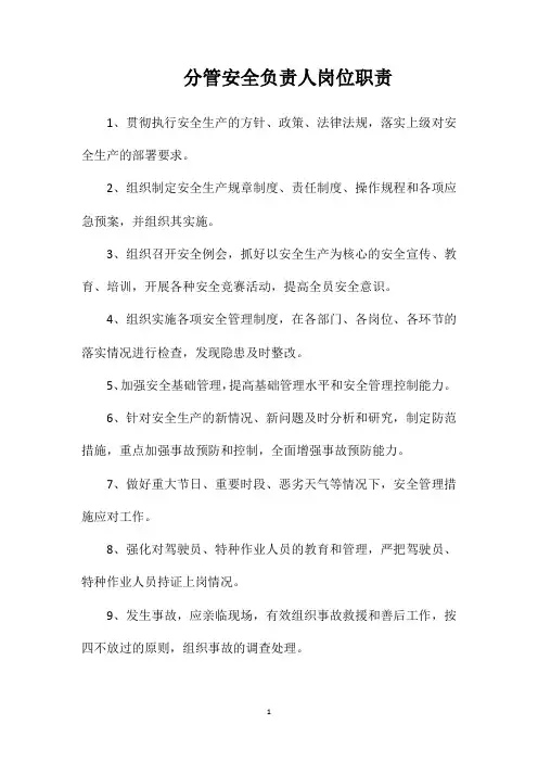 分管安全负责人岗位职责