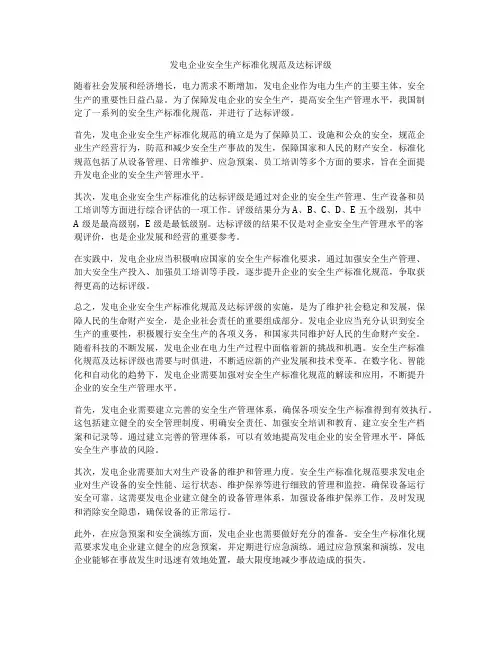 发电企业安全生产标准化规范及达标评级