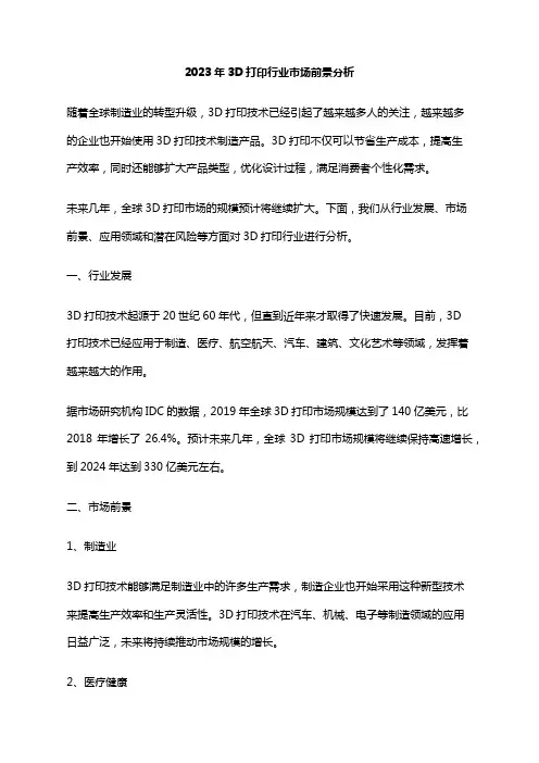 2023年3D打印行业市场前景分析